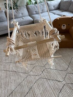 Natural Cream Macrame Baby Swing - Kids Toys